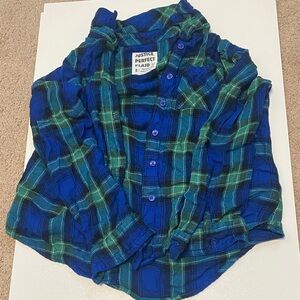 Justice Vibrant Blue and Green Plaid Shirt